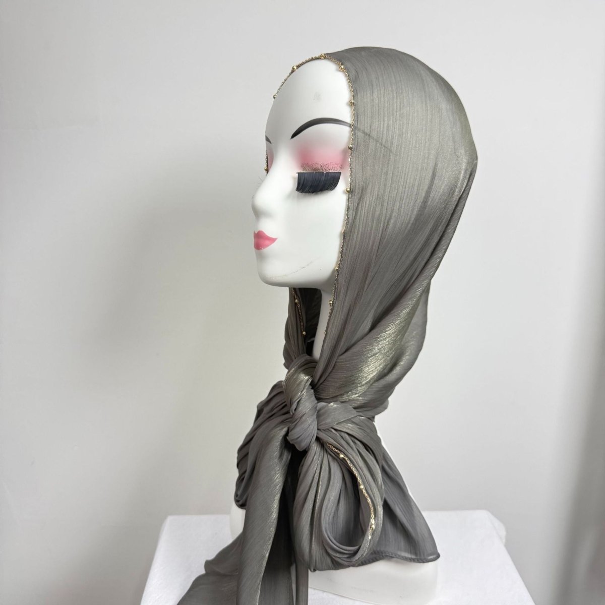 Gold Chain Beaded Edge Crinkle Satin Hijab(MH238) La Vie Bien Gold Chain Beaded Edge Crinkle Satin Hijab(MH238)