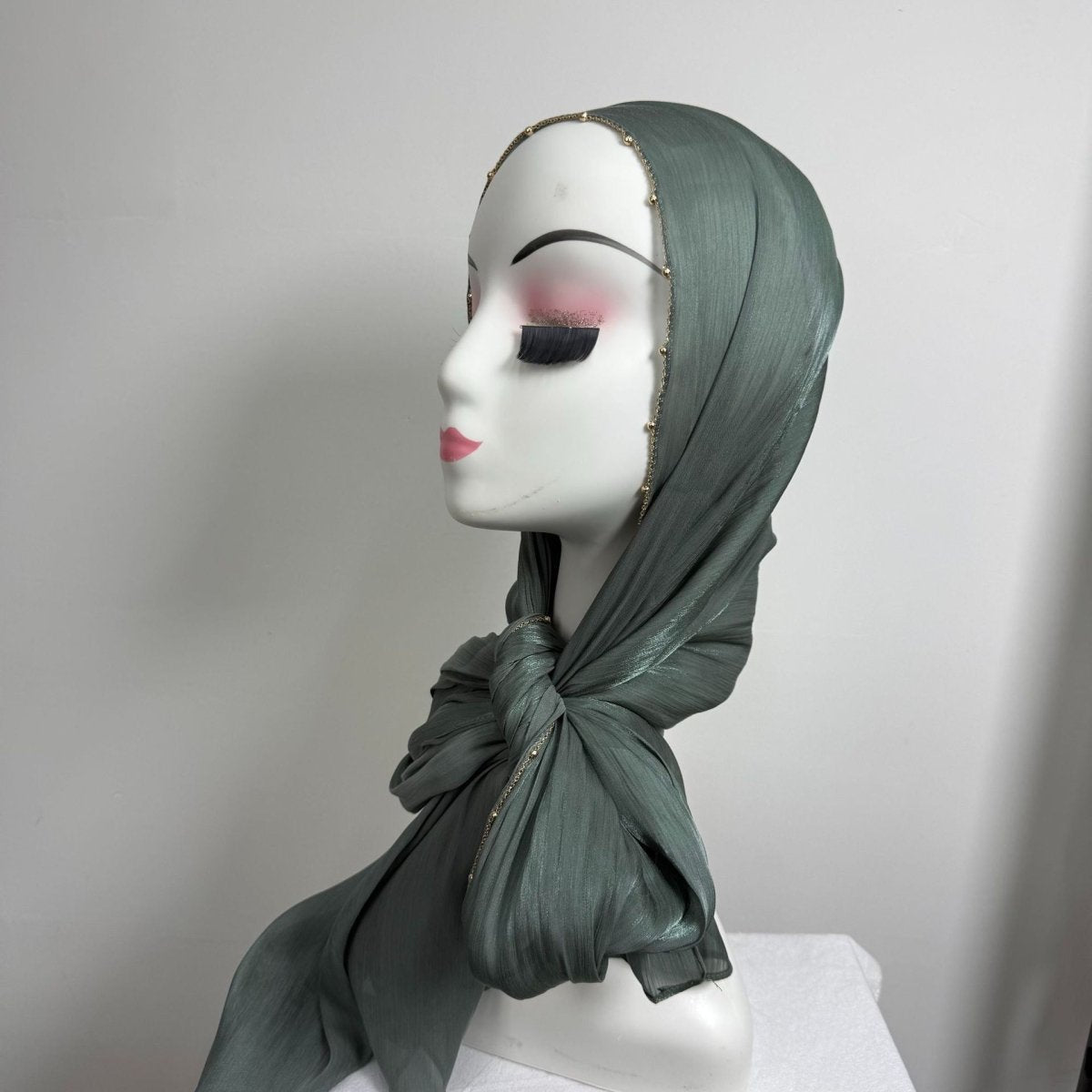 Gold Chain Beaded Edge Crinkle Satin Hijab(MH238) La Vie Bien Gold Chain Beaded Edge Crinkle Satin Hijab(MH238)