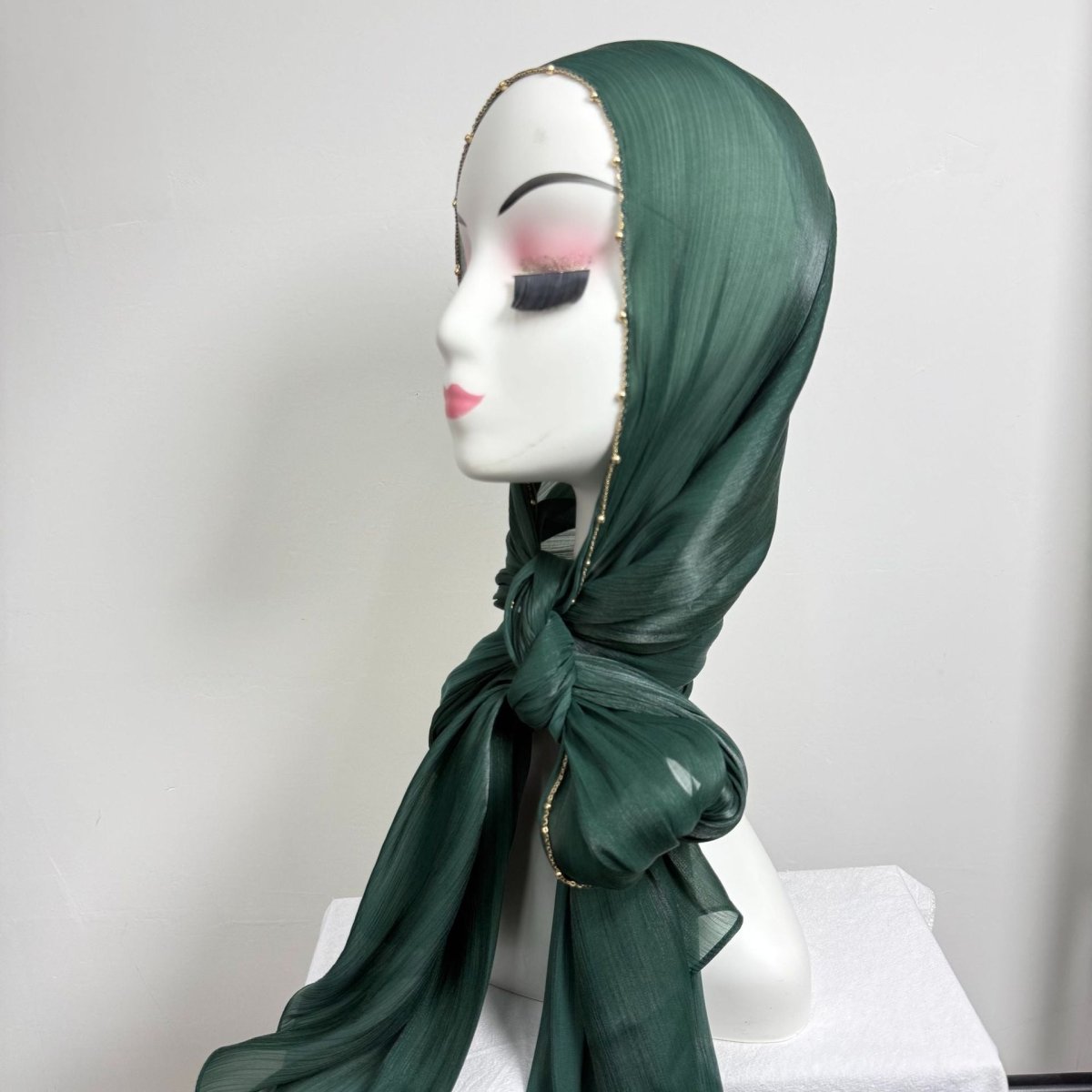 Gold Chain Beaded Edge Crinkle Satin Hijab(MH238) La Vie Bien Gold Chain Beaded Edge Crinkle Satin Hijab(MH238)