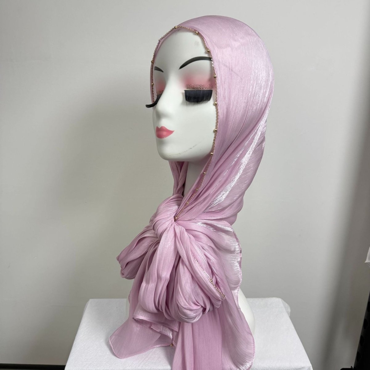 Gold Chain Beaded Edge Crinkle Satin Hijab(MH238) La Vie Bien Gold Chain Beaded Edge Crinkle Satin Hijab(MH238)