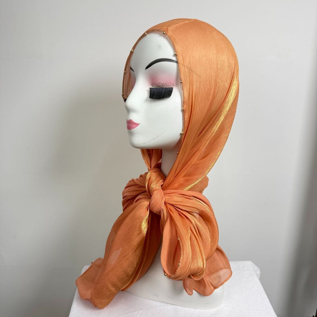 Gold Chain Beaded Edge Crinkle Satin Hijab(MH238) La Vie Bien Gold Chain Beaded Edge Crinkle Satin Hijab(MH238)