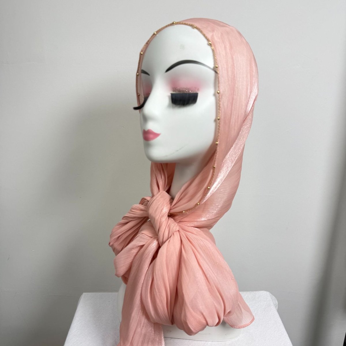 Gold Chain Beaded Edge Crinkle Satin Hijab(MH238) La Vie Bien Gold Chain Beaded Edge Crinkle Satin Hijab(MH238)