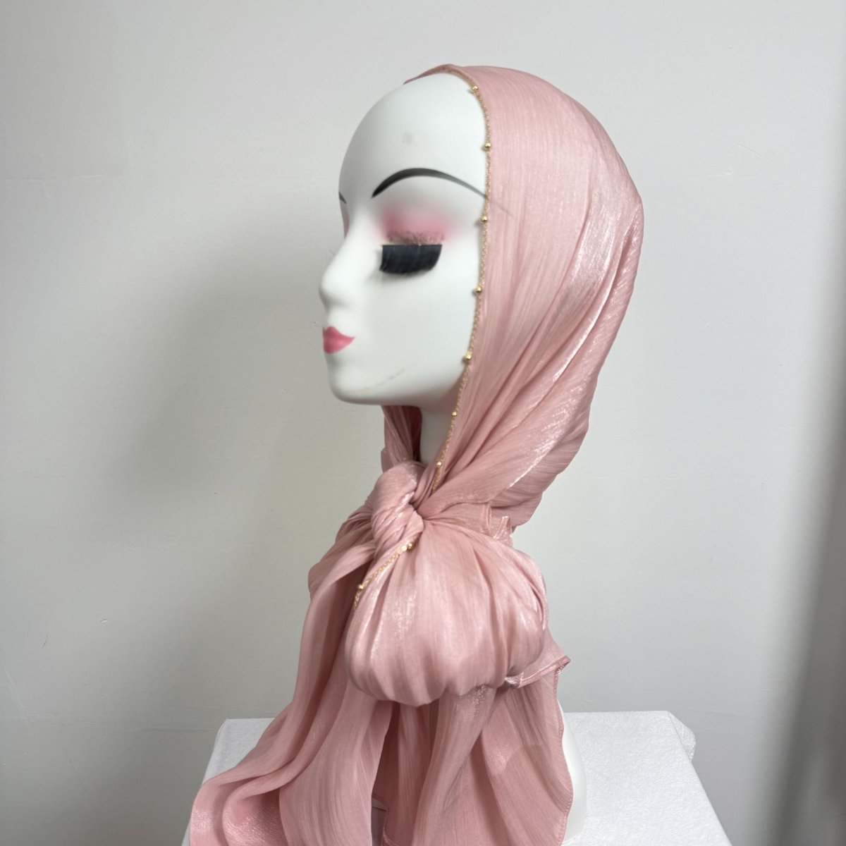 Gold Chain Beaded Edge Crinkle Satin Hijab(MH238) La Vie Bien Gold Chain Beaded Edge Crinkle Satin Hijab(MH238)