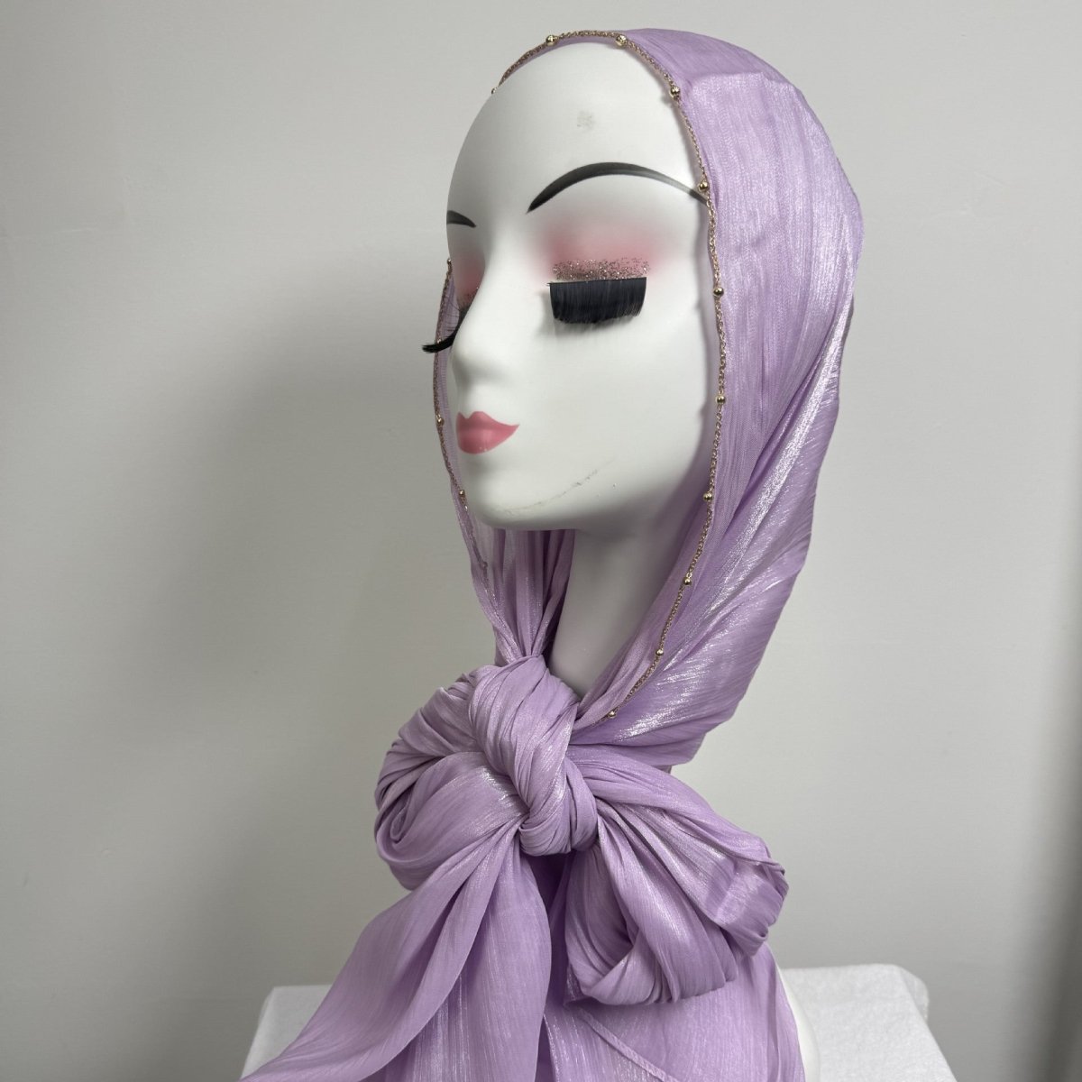 Gold Chain Beaded Edge Crinkle Satin Hijab(MH238) La Vie Bien Gold Chain Beaded Edge Crinkle Satin Hijab(MH238)