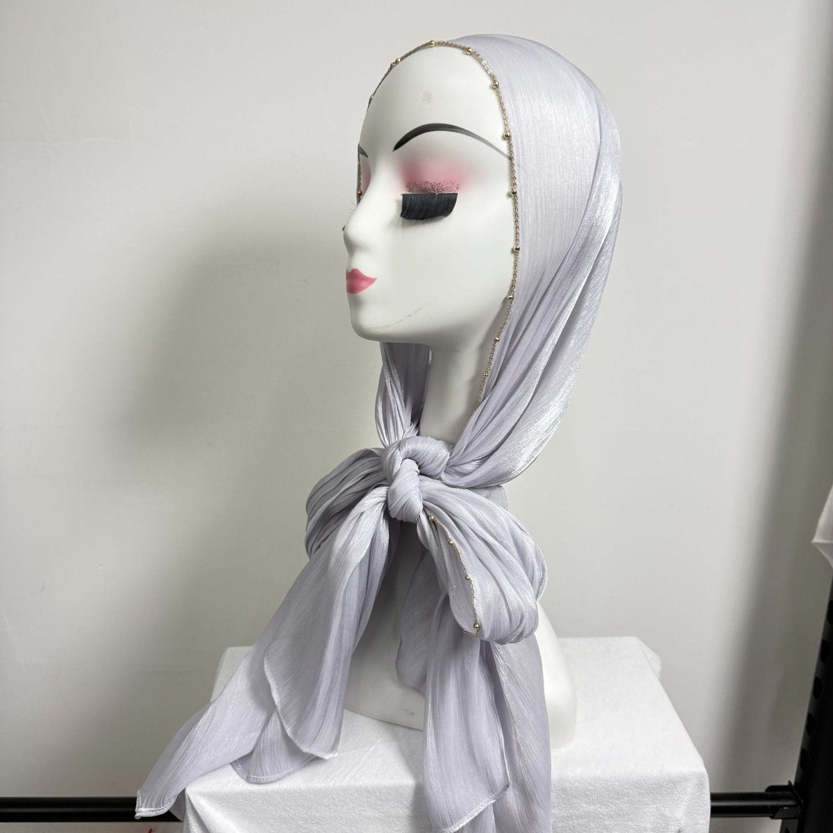 Gold Chain Beaded Edge Crinkle Satin Hijab(MH238) La Vie Bien Gold Chain Beaded Edge Crinkle Satin Hijab(MH238)