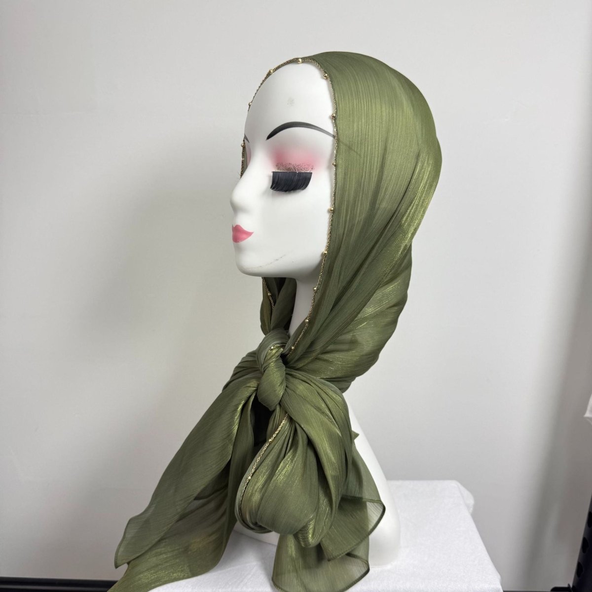 Gold Chain Beaded Edge Crinkle Satin Hijab(MH238) La Vie Bien Gold Chain Beaded Edge Crinkle Satin Hijab(MH238)