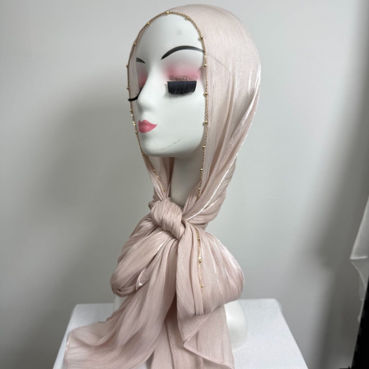 Gold Chain Beaded Edge Crinkle Satin Hijab(MH238) La Vie Bien Gold Chain Beaded Edge Crinkle Satin Hijab(MH238)