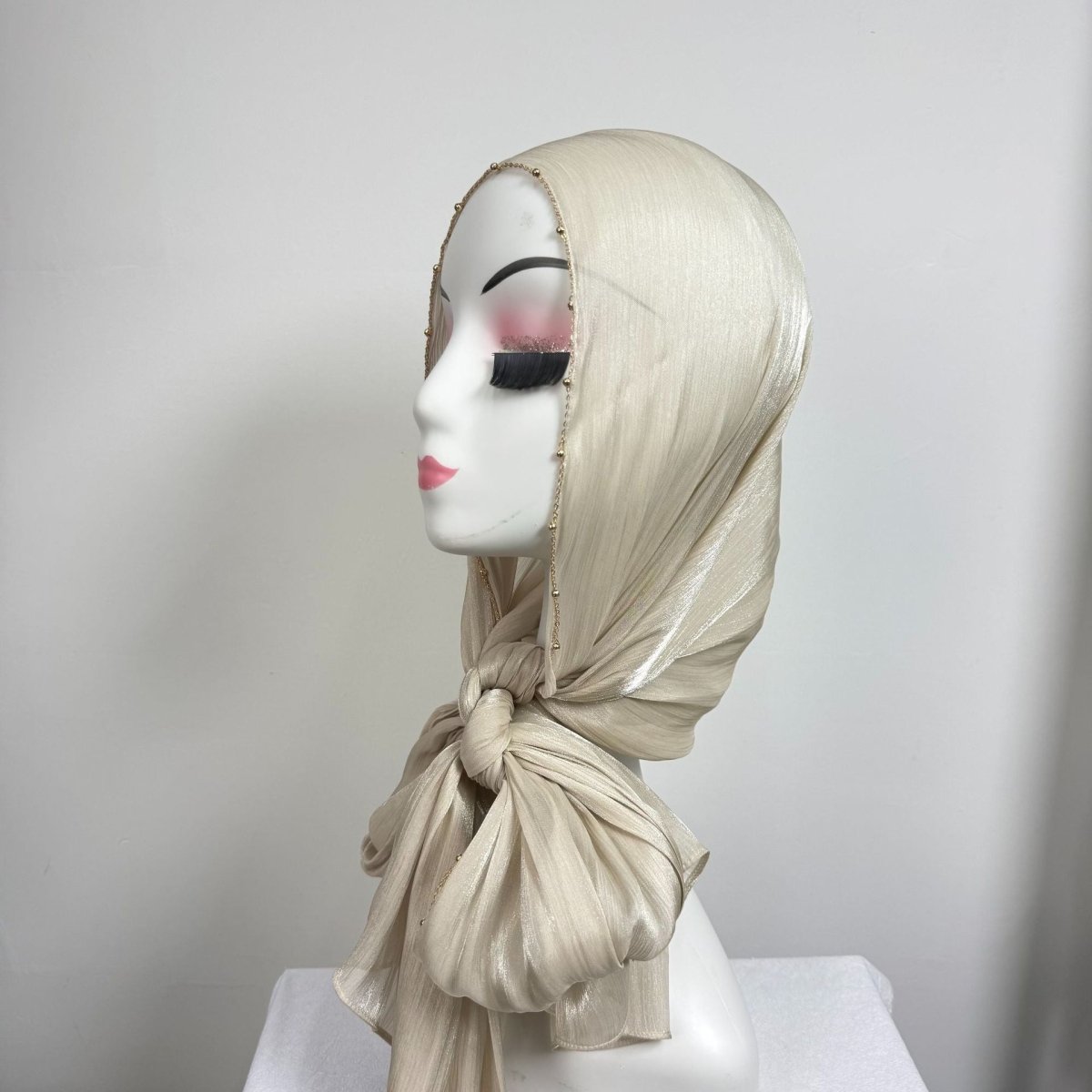 Gold Chain Beaded Edge Crinkle Satin Hijab(MH238) La Vie Bien Gold Chain Beaded Edge Crinkle Satin Hijab(MH238)