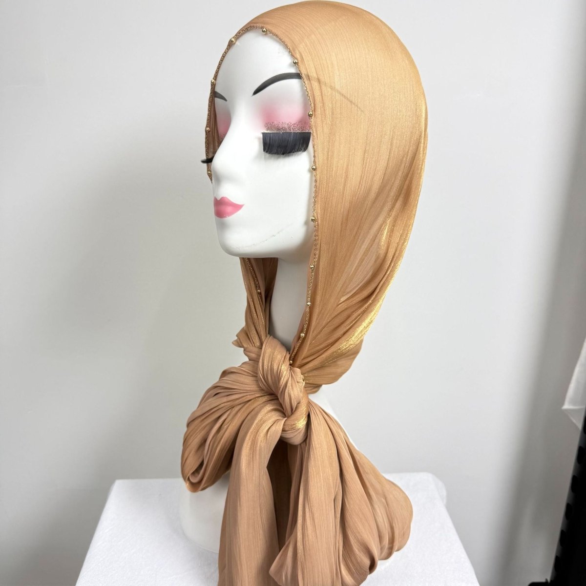Gold Chain Beaded Edge Crinkle Satin Hijab(MH238) La Vie Bien Gold Chain Beaded Edge Crinkle Satin Hijab(MH238)