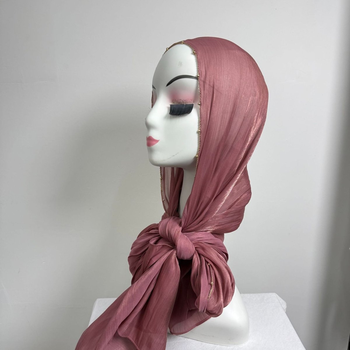 Gold Chain Beaded Edge Crinkle Satin Hijab(MH238) La Vie Bien Gold Chain Beaded Edge Crinkle Satin Hijab(MH238)