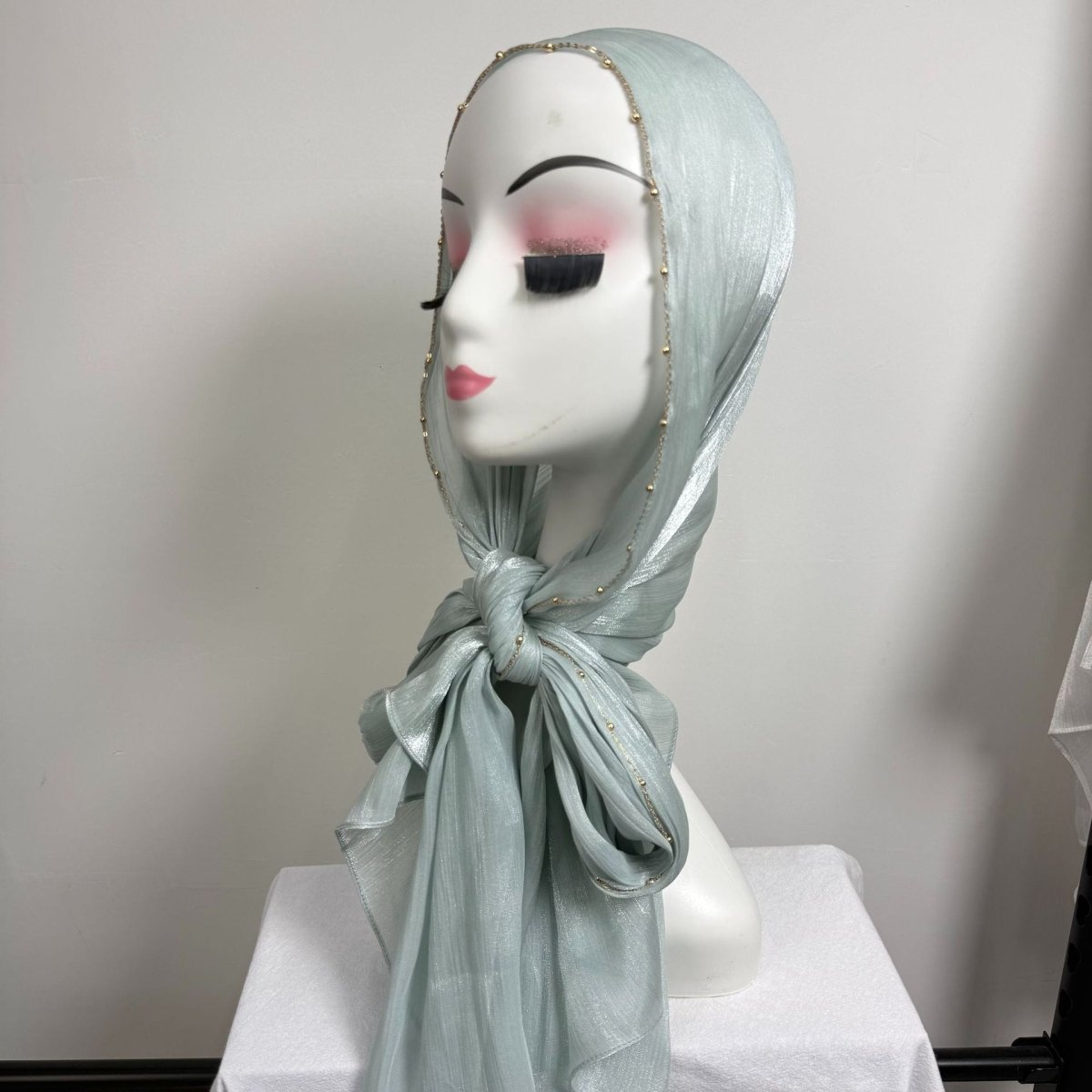 Gold Chain Beaded Edge Crinkle Satin Hijab(MH238) La Vie Bien Gold Chain Beaded Edge Crinkle Satin Hijab(MH238)