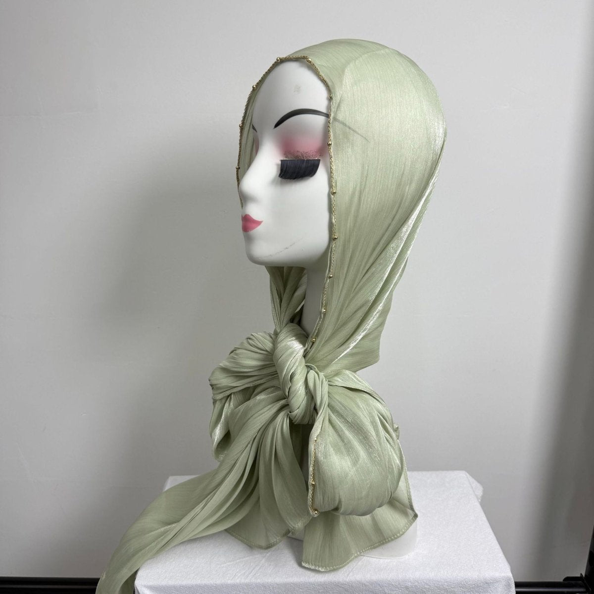Gold Chain Beaded Edge Crinkle Satin Hijab(MH238) La Vie Bien Gold Chain Beaded Edge Crinkle Satin Hijab(MH238)