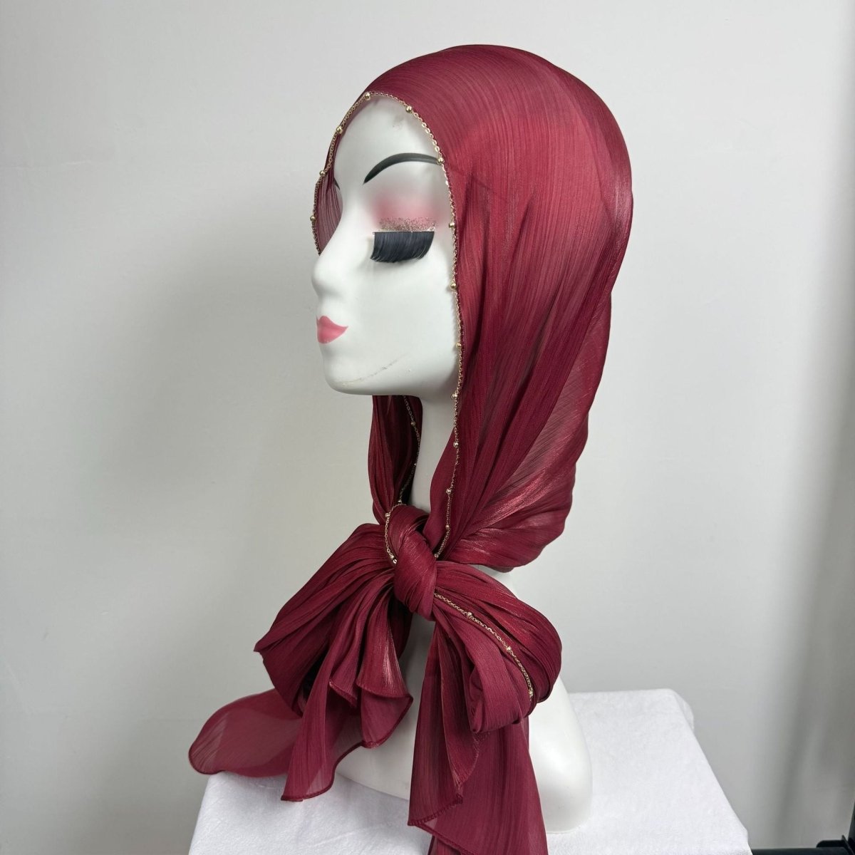 Gold Chain Beaded Edge Crinkle Satin Hijab(MH238) La Vie Bien Gold Chain Beaded Edge Crinkle Satin Hijab(MH238)