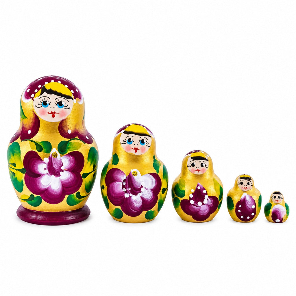 Gold Color with White Velvet Flower Wooden Nesting Dolls Nesting Dolls > Flowers La Vie Bien Gold Color with White Velvet Flower Wooden Nesting Dolls