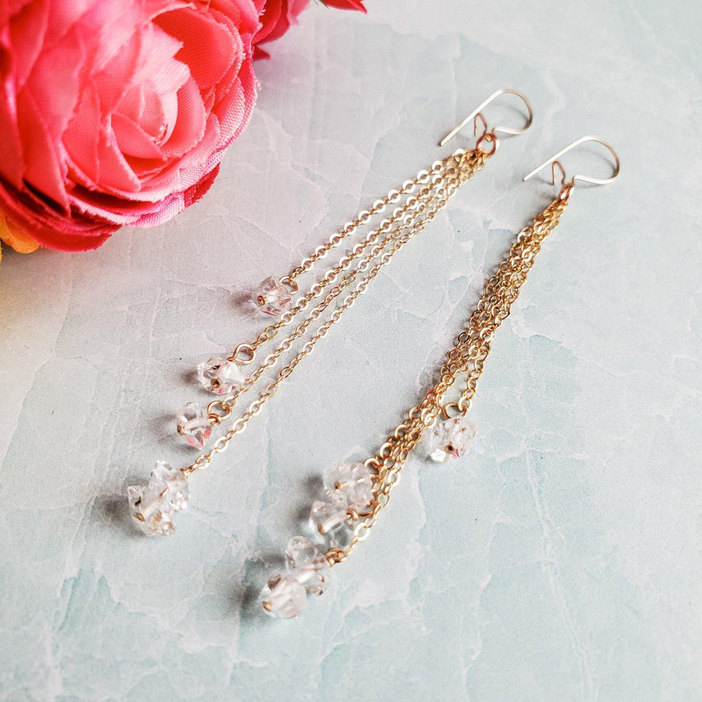 Gold Herkimer Diamond Threader Earrings Bridal Collection La Vie Bien Gold Herkimer Diamond Threader Earrings