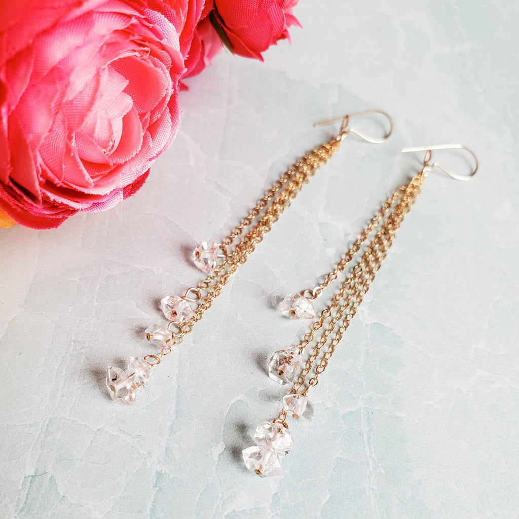 Gold Herkimer Diamond Threader Earrings Bridal Collection La Vie Bien Gold Herkimer Diamond Threader Earrings