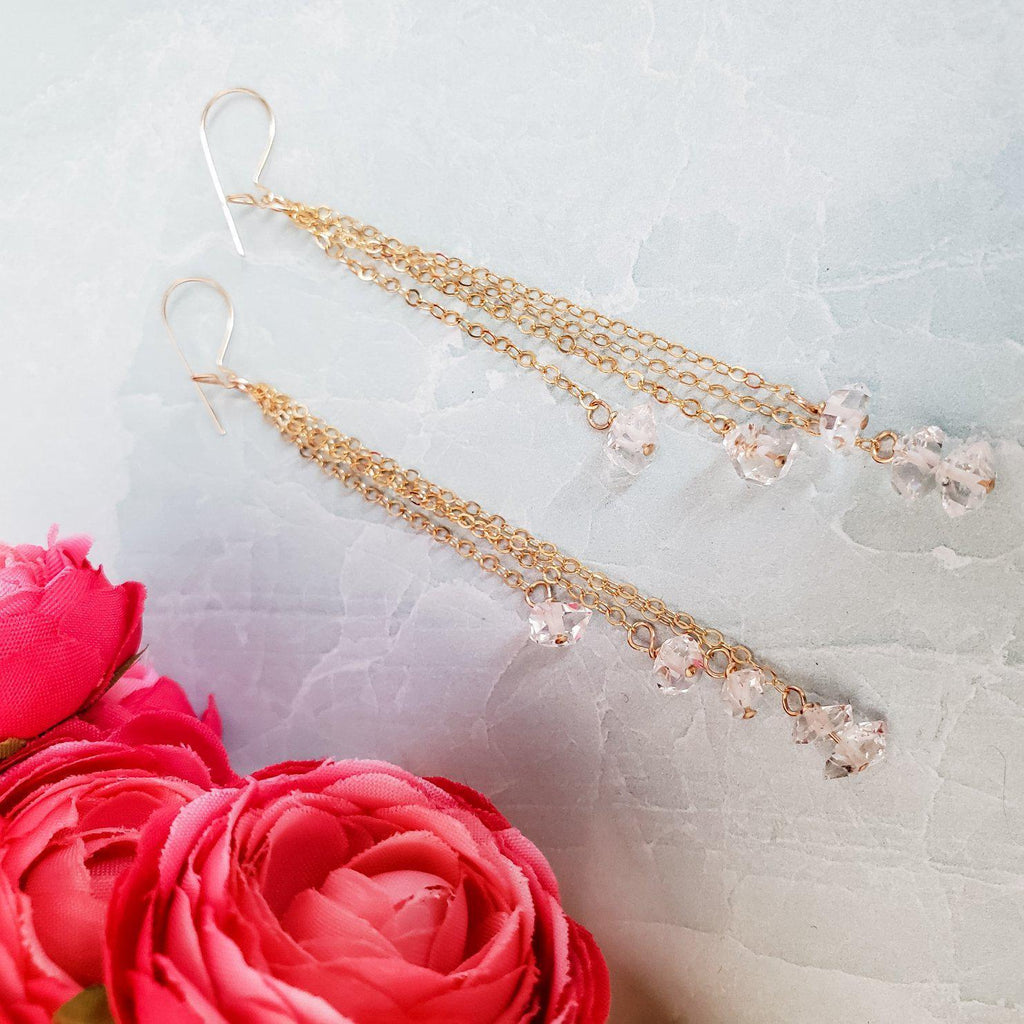 Gold Herkimer Diamond Threader Earrings Bridal Collection La Vie Bien Gold Herkimer Diamond Threader Earrings