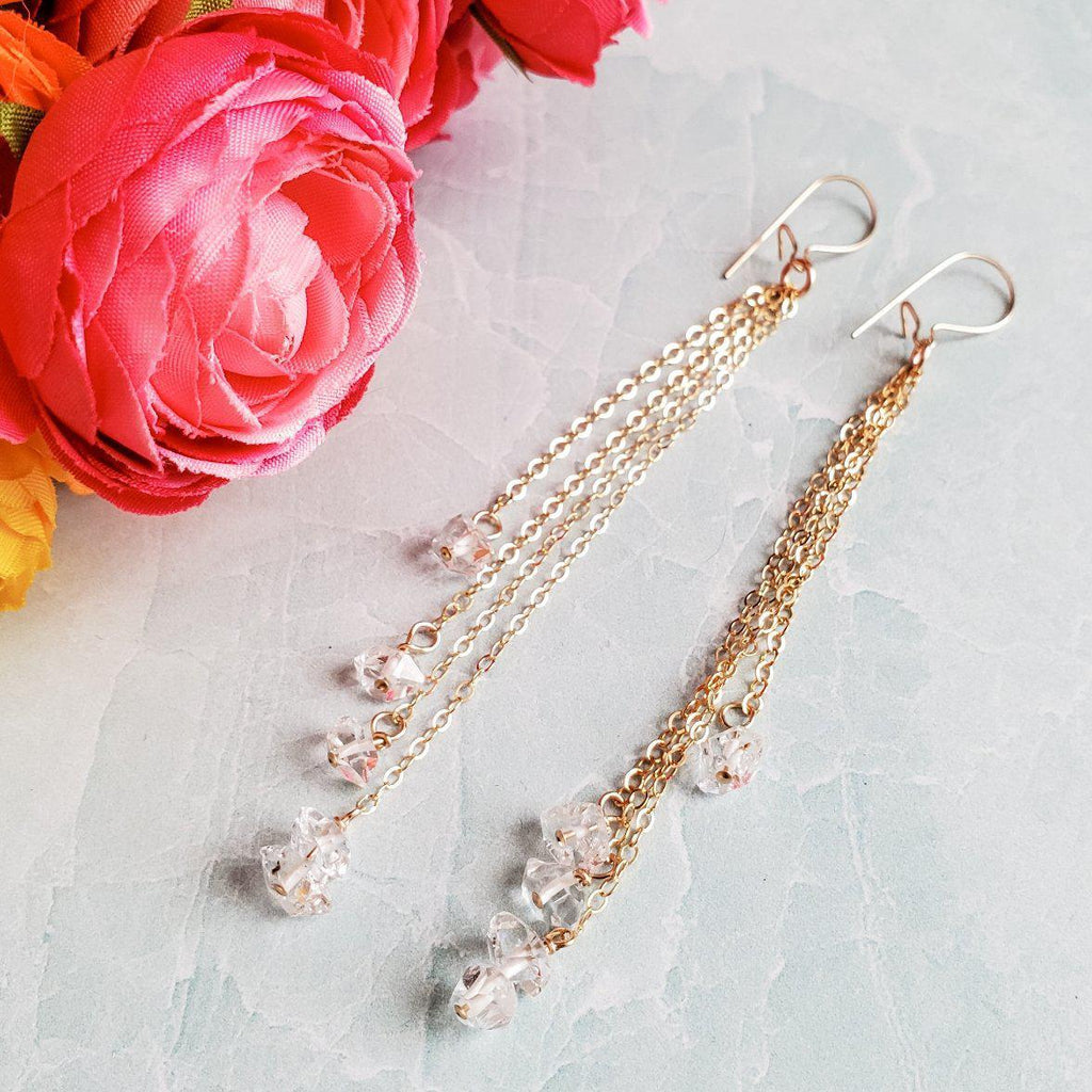 Gold Herkimer Diamond Threader Earrings Bridal Collection La Vie Bien Gold Herkimer Diamond Threader Earrings