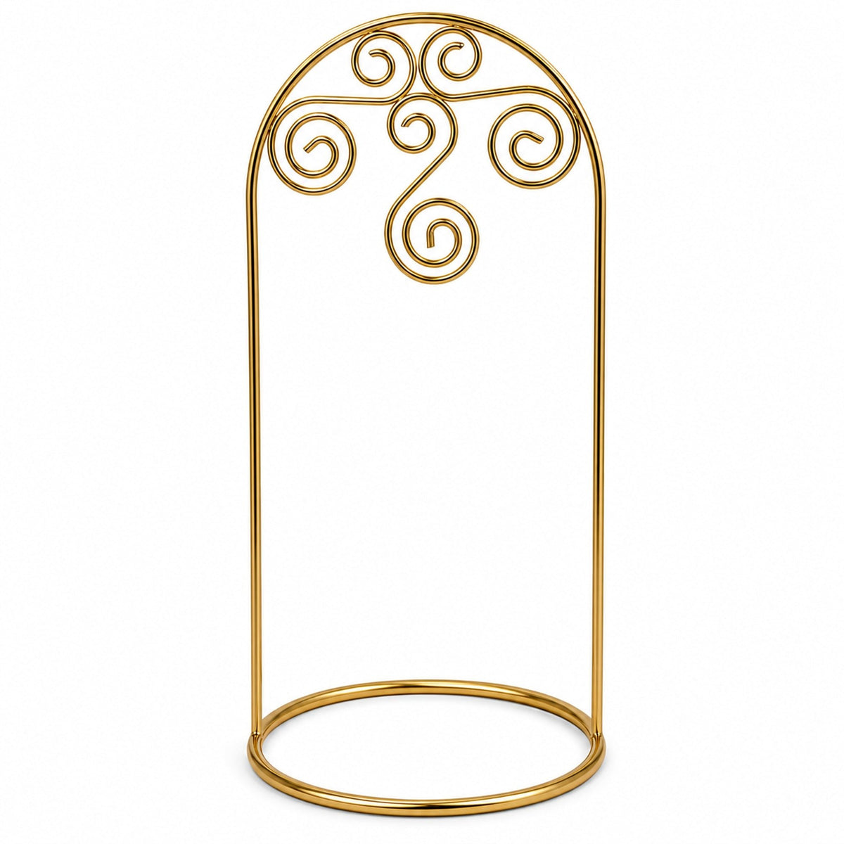 Gold Tone Metal Swirl Arch Ornament Stand Display 7.75 Inches Ornament Stands La Vie Bien Gold Tone Metal Swirl Arch Ornament Stand Display 7.75 Inches
