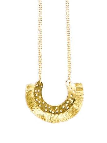 Golden Arc Fringed Necklace by Fair Anita