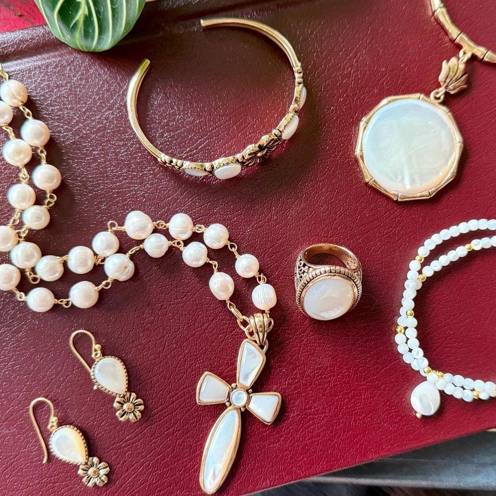Las Cruces White Pearl Cross Pendant Necklace by Barse Jewelry