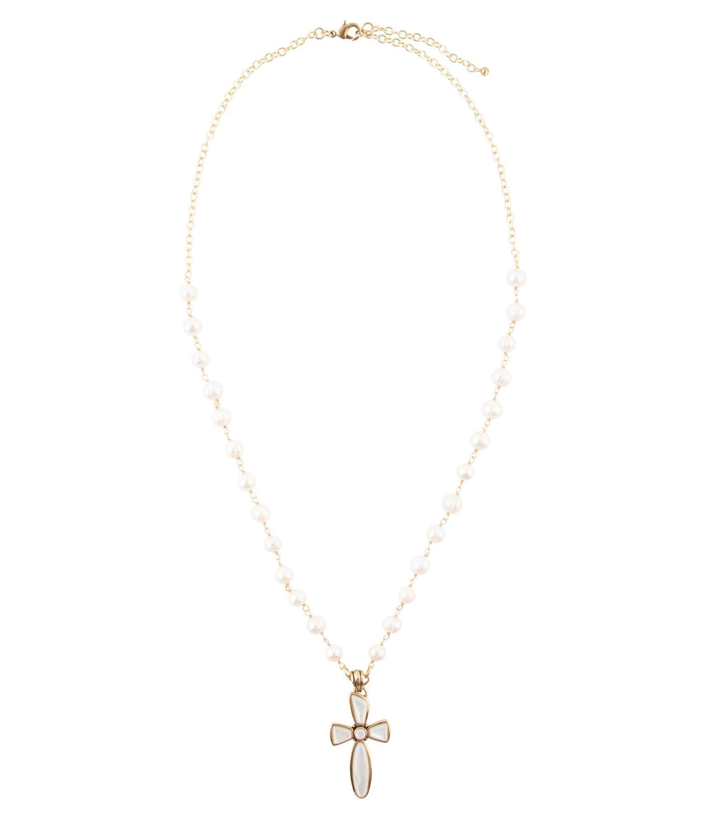 Las Cruces White Pearl Cross Pendant Necklace by Barse Jewelry