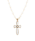 Las Cruces White Pearl Cross Pendant Necklace by Barse Jewelry