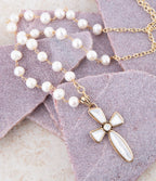 Las Cruces White Pearl Cross Pendant Necklace by Barse Jewelry