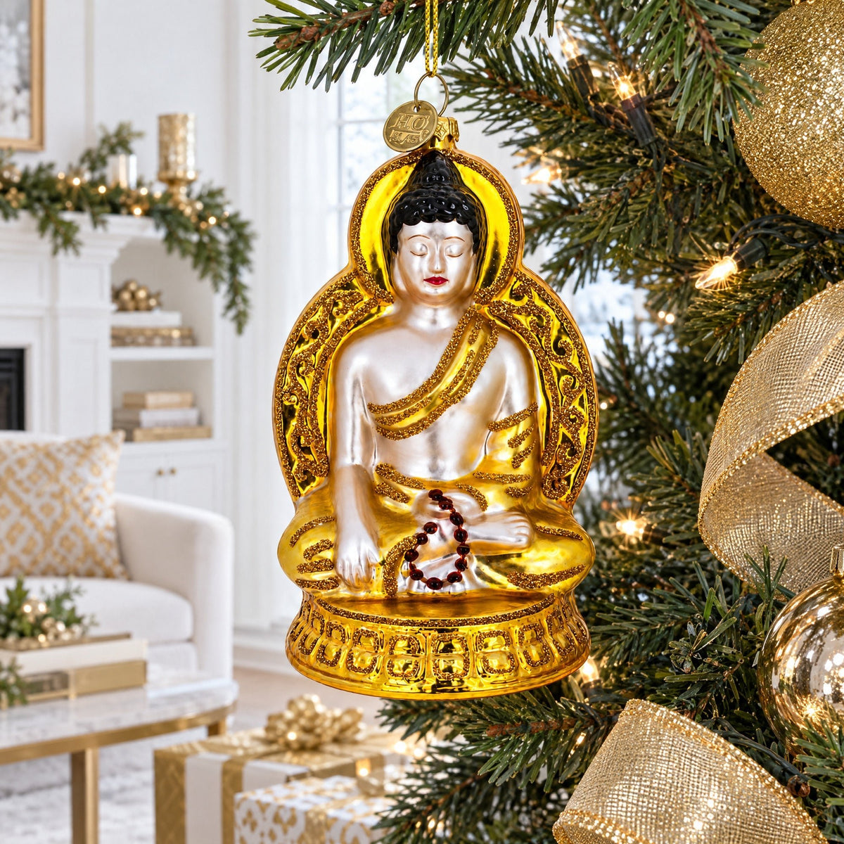 Golden Buddha Glass Christmas Ornament Christmas Ornaments > Religious La Vie Bien Golden Buddha Glass Christmas Ornament