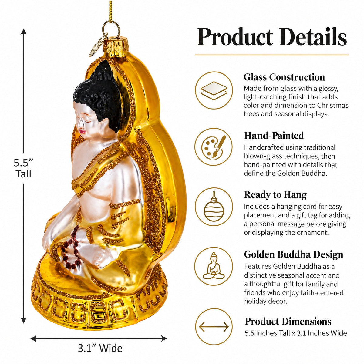 Golden Buddha Glass Christmas Ornament Christmas Ornaments > Religious La Vie Bien Golden Buddha Glass Christmas Ornament