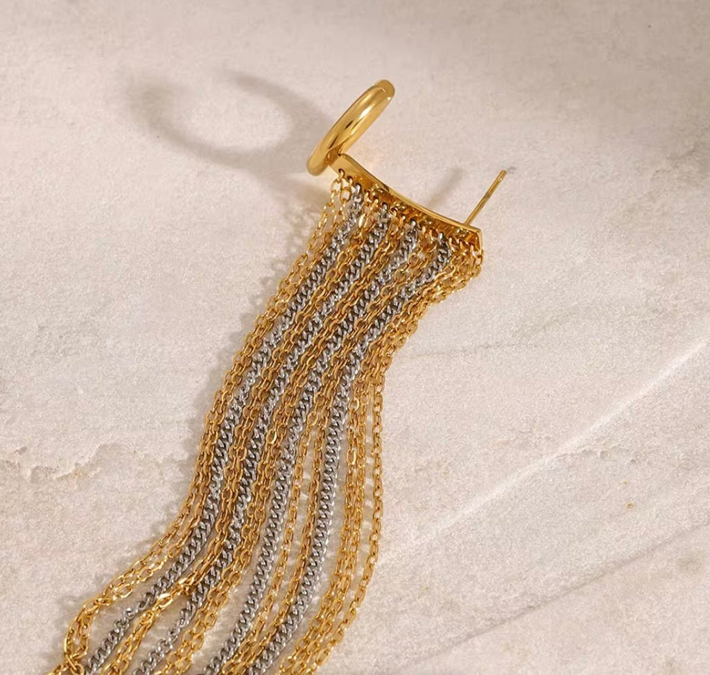Golden Cascade Fringe Ear Cuff Earrings La Vie Bien Golden Cascade Fringe Ear Cuff