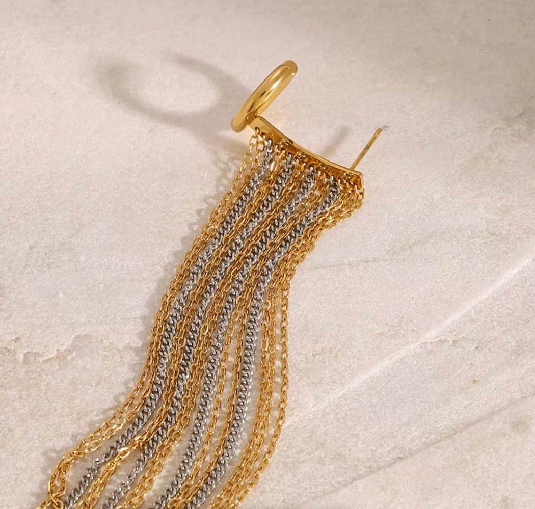 Golden Cascade Fringe Ear Cuff Earrings La Vie Bien Golden Cascade Fringe Ear Cuff