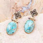 Golden Flower and Blue Turquoise Drop Earrings by Barse Jewelry