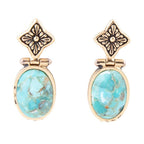 Golden Flower and Blue Turquoise Drop Earrings by Barse Jewelry