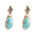 Golden Flower and Blue Turquoise Drop Earrings by Barse Jewelry