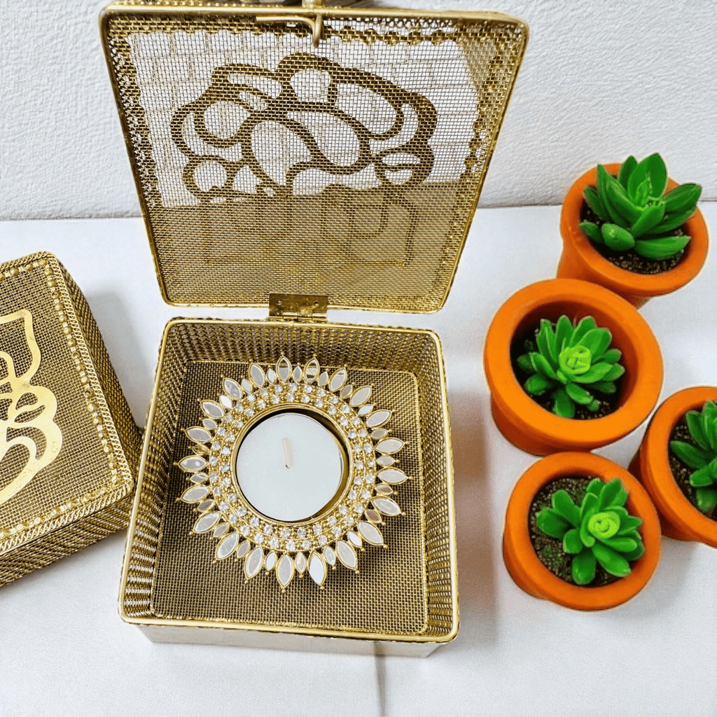 Golden Metal Ganesha Gift Boxes - Perfect To Pack Small Gifts Like Diya, Jewelry La Vie Bien Golden Metal Ganesha Gift Boxes - Perfect To Pack Small Gifts Like Diya, Jewelry