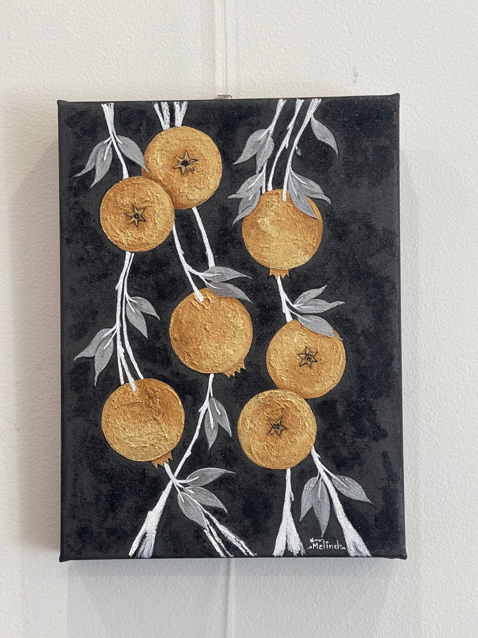 Golden Pomegranates on Black Canvas Art La Vie Bien Golden Pomegranates on Black