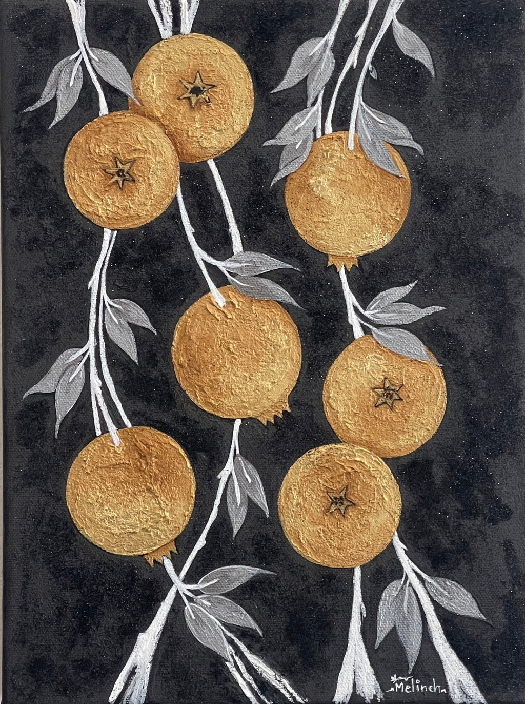 Golden Pomegranates on Black Canvas Art La Vie Bien Golden Pomegranates on Black