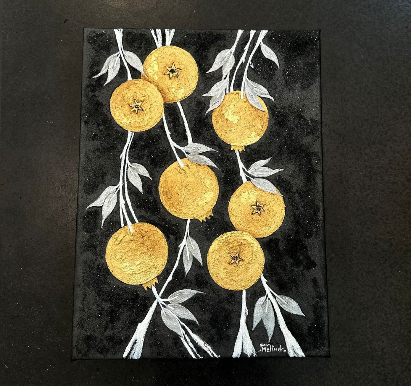 Golden Pomegranates on Black Canvas Art La Vie Bien Golden Pomegranates on Black