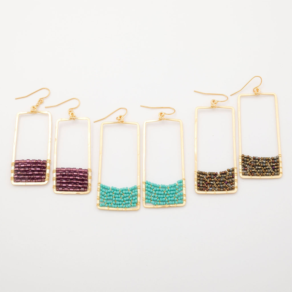 Golden Rectangle & Crystal Earrings Earrings - Fashion La Vie Bien Golden Rectangle & Crystal Earrings