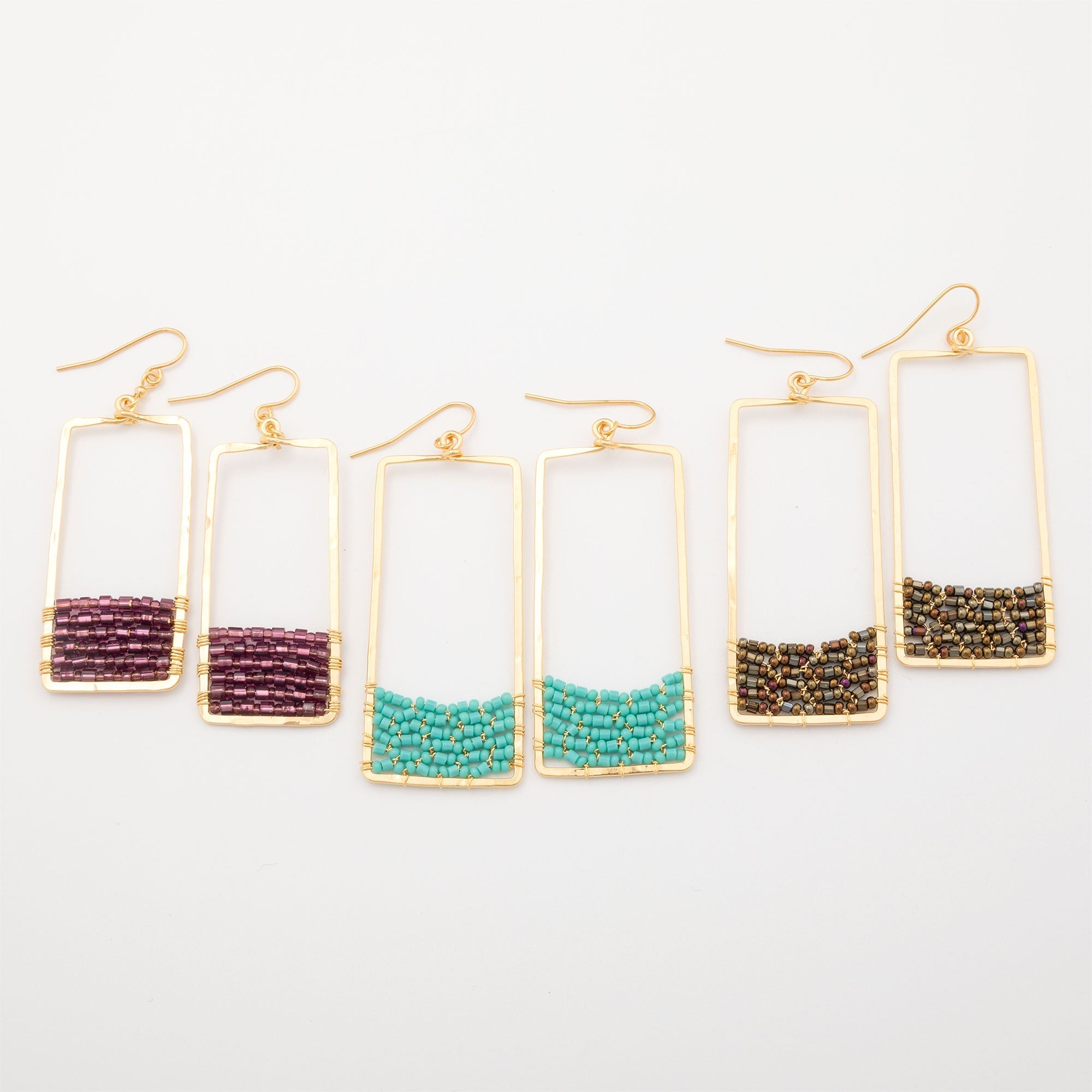 Golden Rectangle & Crystal Earrings Earrings - Fashion La Vie Bien Golden Rectangle & Crystal Earrings