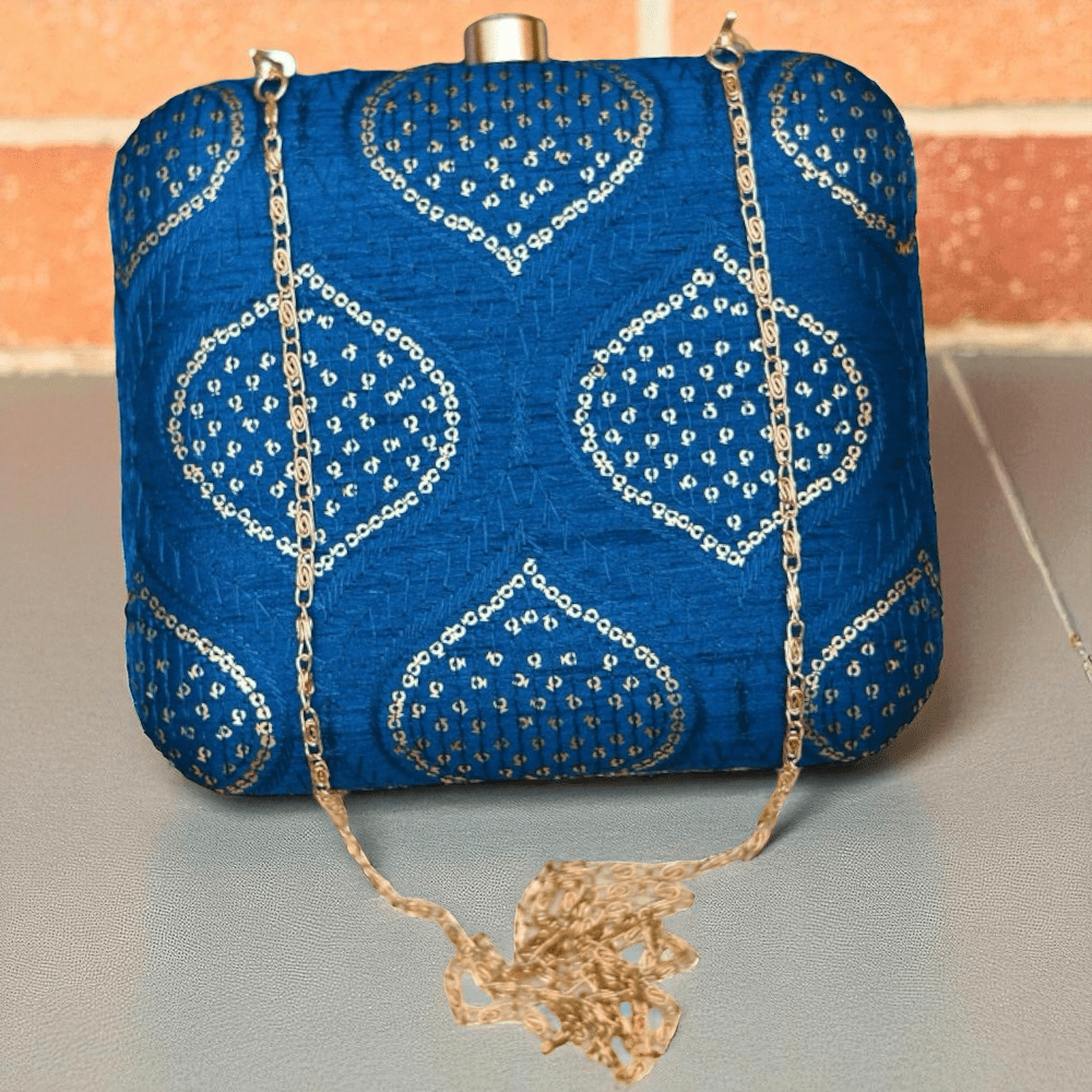 Golden Sequins And Thread Work Embroidery Clutch Clutch La Vie Bien Golden Sequins And Thread Work Embroidery Clutch