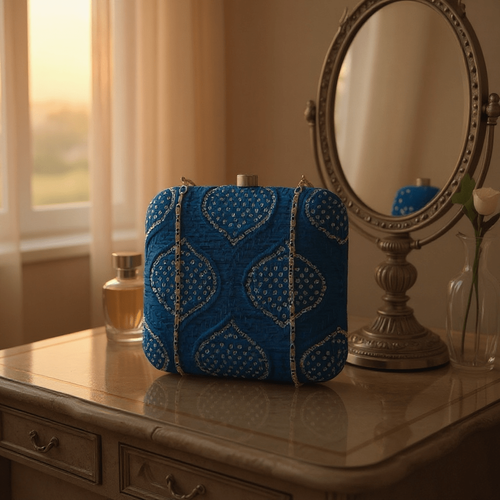 Golden Sequins And Thread Work Embroidery Clutch Clutch La Vie Bien Golden Sequins And Thread Work Embroidery Clutch