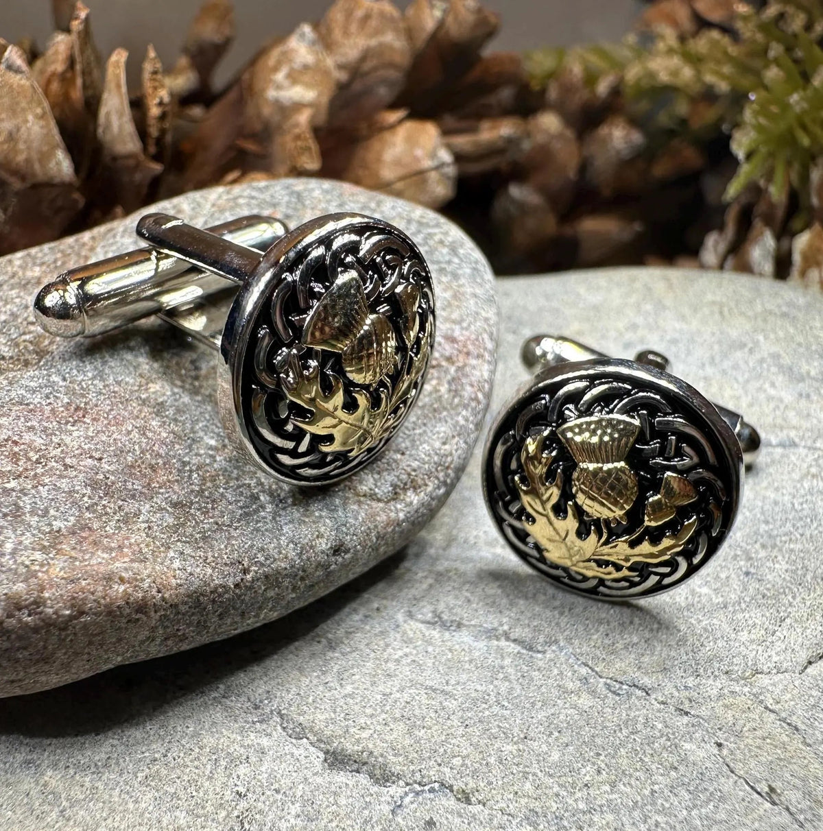 Golden Thistle Cufflinks - Handmade in Scotland Cuff Links La Vie Bien Golden Thistle Cufflinks - Handmade in Scotland