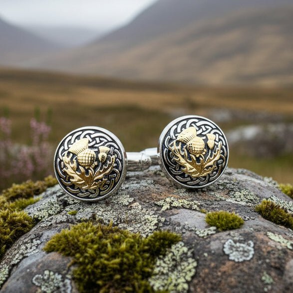 Golden Thistle Cufflinks - Handmade in Scotland Cuff Links La Vie Bien Golden Thistle Cufflinks - Handmade in Scotland
