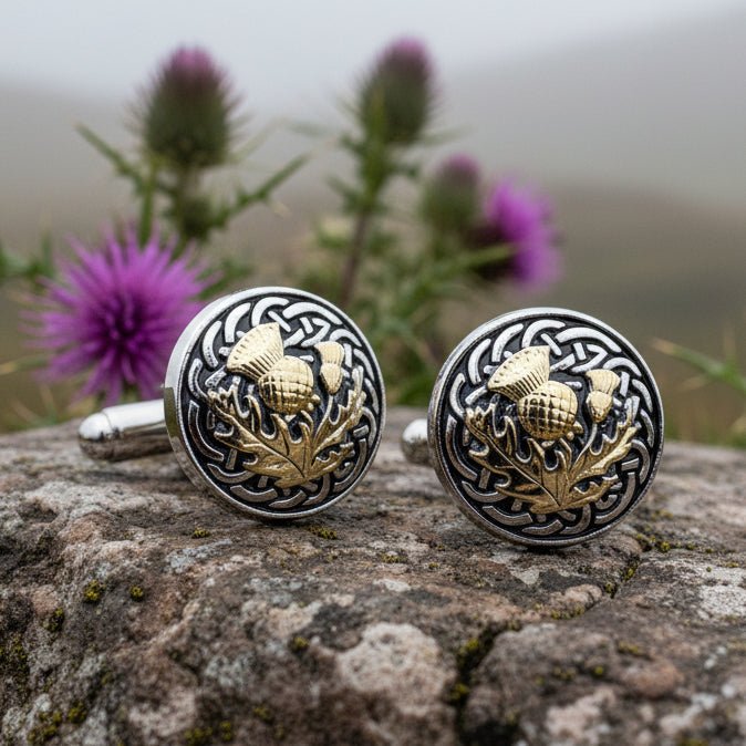 Golden Thistle Cufflinks - Handmade in Scotland Cuff Links La Vie Bien Golden Thistle Cufflinks - Handmade in Scotland