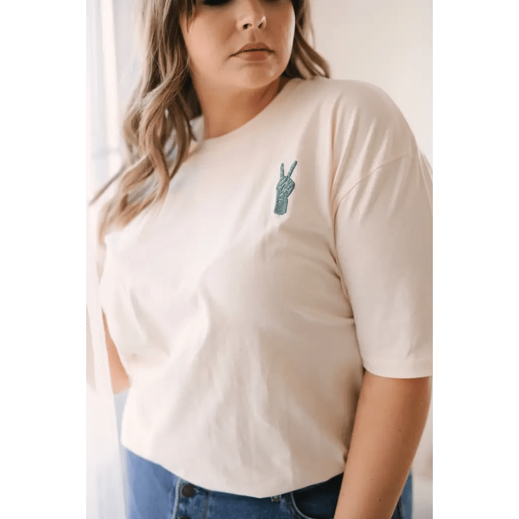 Good Vibes Embroidered Peace T-Shirt for Adults by Polished Prints