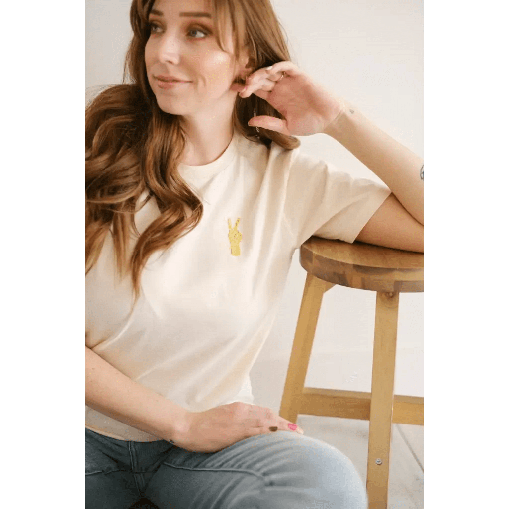 Good Vibes Embroidered Peace T-Shirt for Adults by Polished Prints