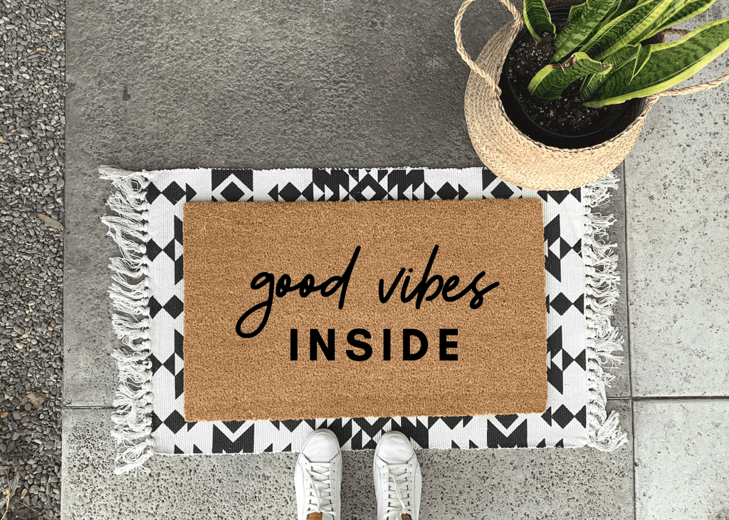 Good Vibes Inside Funny Doormat by Nickel Designs Custom Doormats