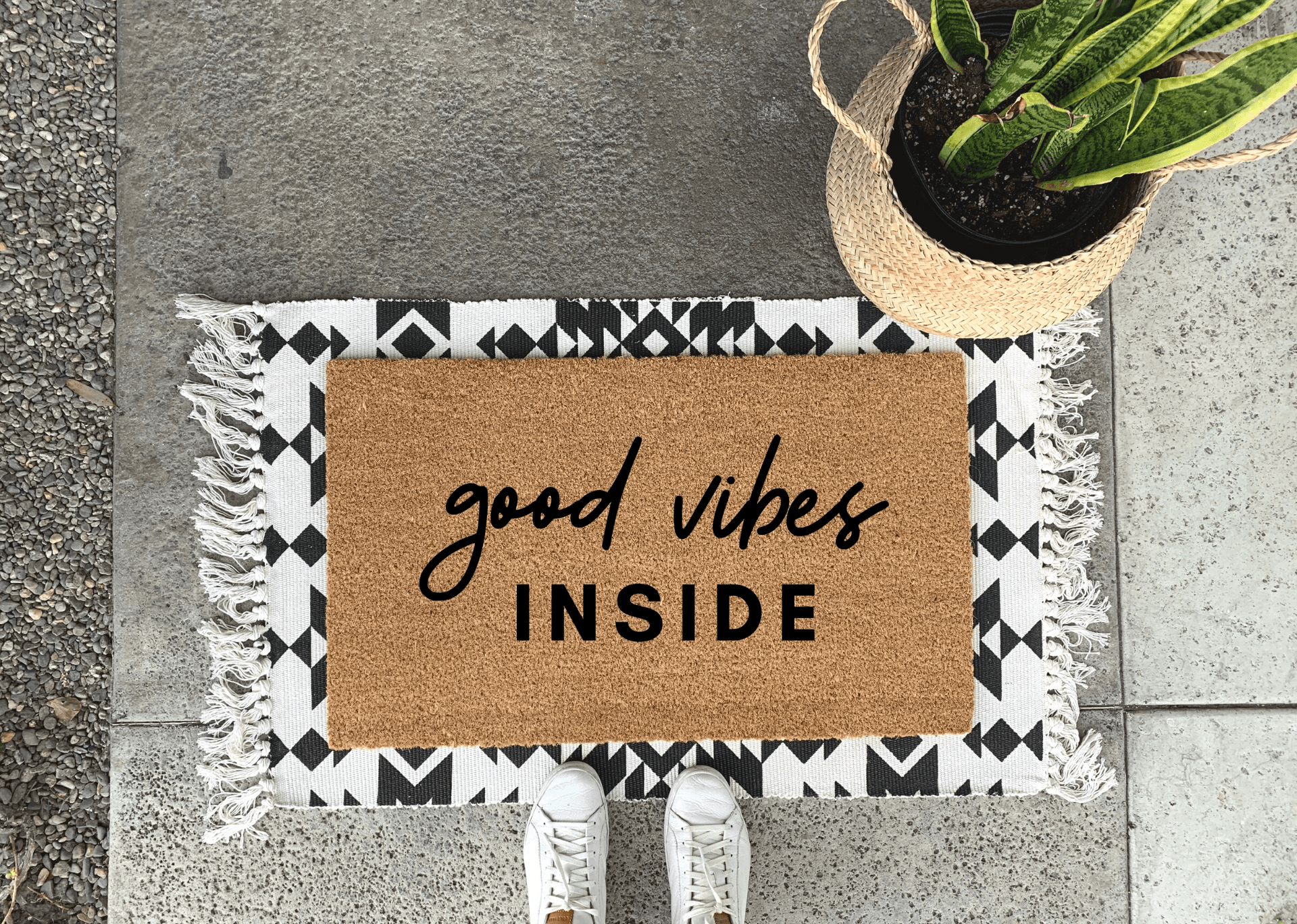 Good Vibes Inside Funny Doormat by Nickel Designs Custom Doormats